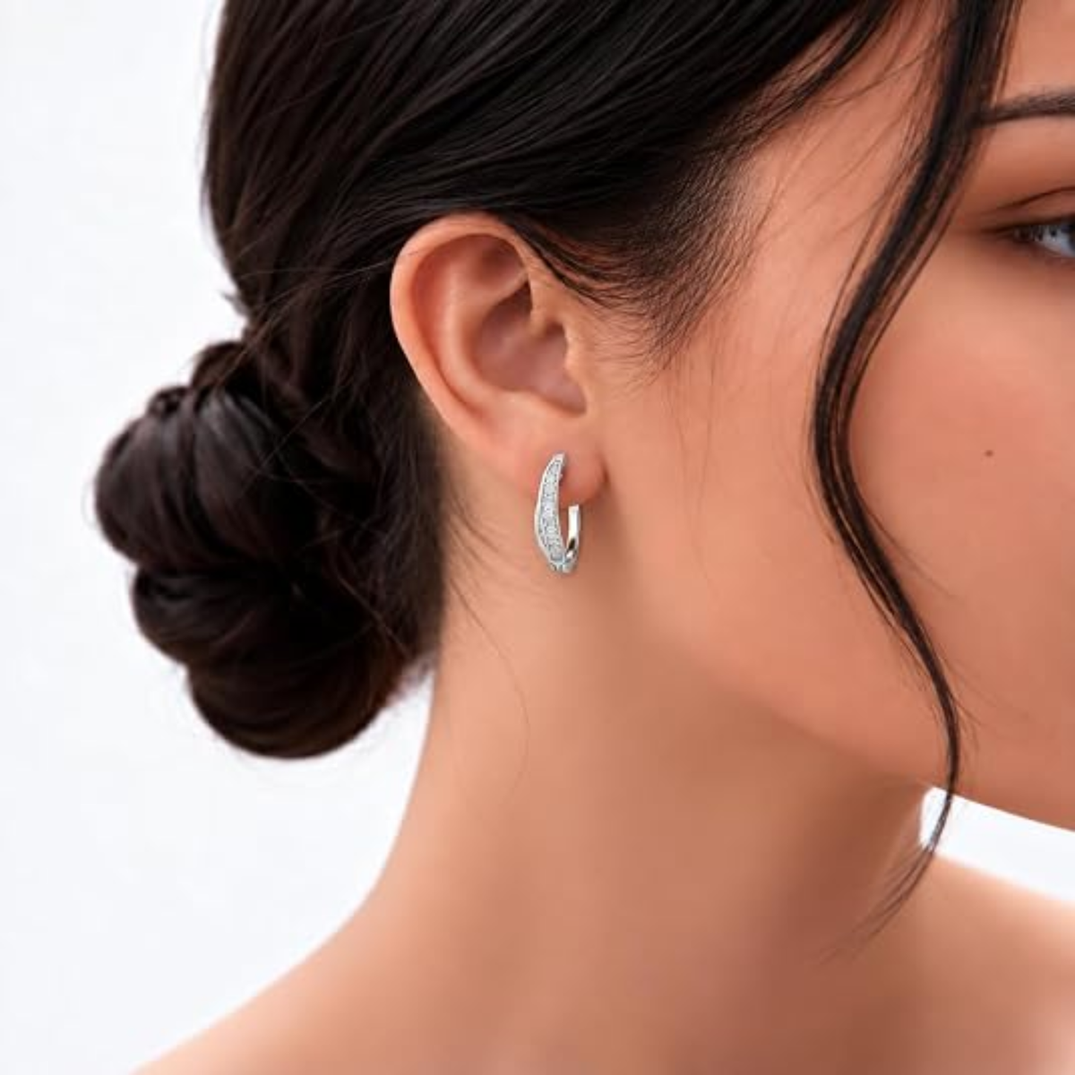 0.48 Ctw Round White Lab Created Diamond Sterling Silver Curved Wave Hoop Earrings