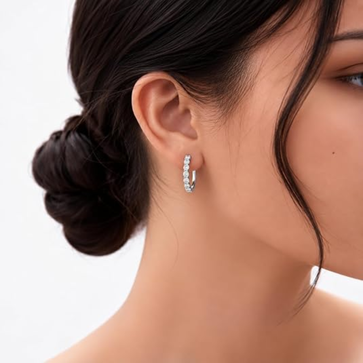 1.76 Ctw Round White Lab Created Diamond Bezel Sterling Silver Oval Hoop Earrings