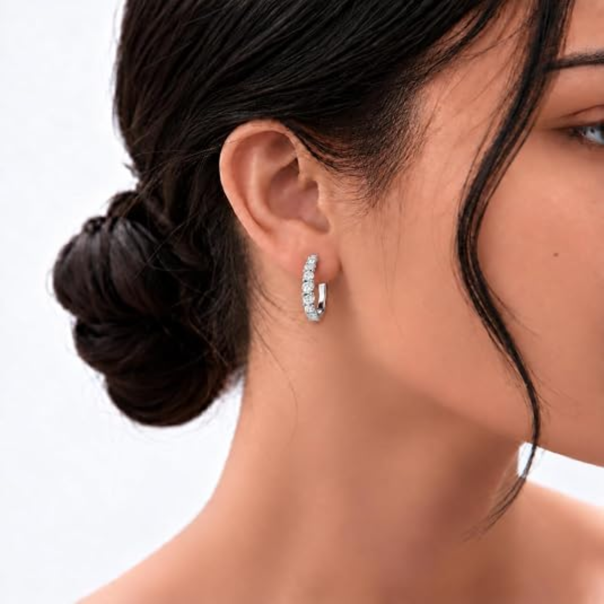 1.32 Ctw Round White Lab Created Diamond Sterling Silver Tennis Huggie Hoop Earrings