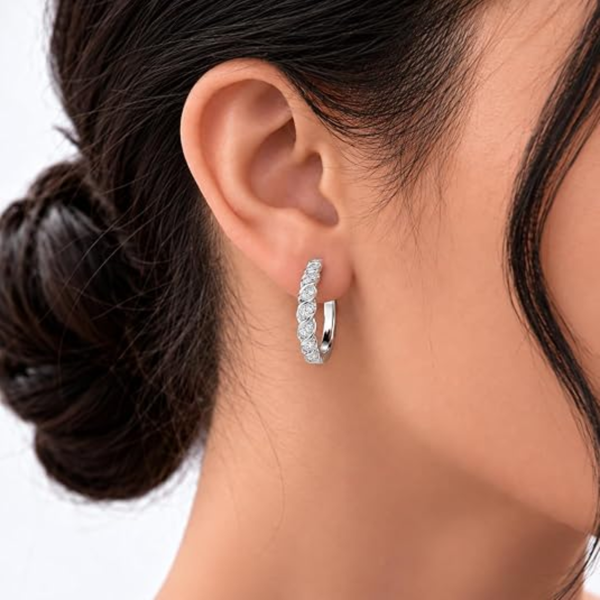 0.79 Ctw Round White Lab Created Diamond Sterling Silver Twisted Rope Hoop Earrings