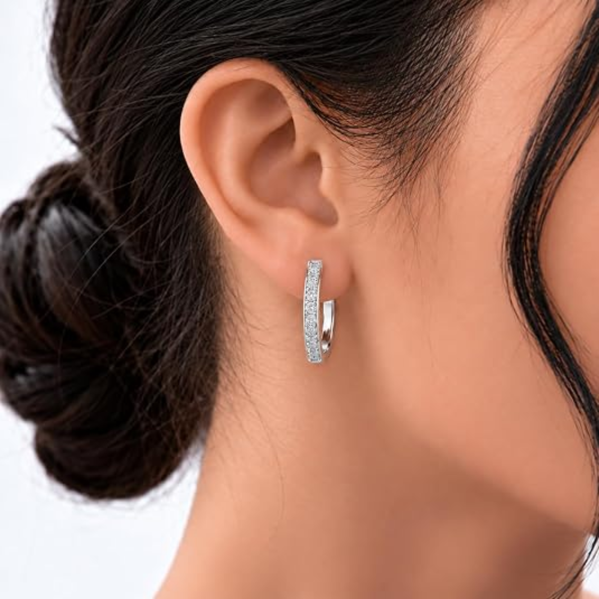 0.27 Ctw Round White Lab Created Diamond Sterling Silver Pave Hoop Earrings