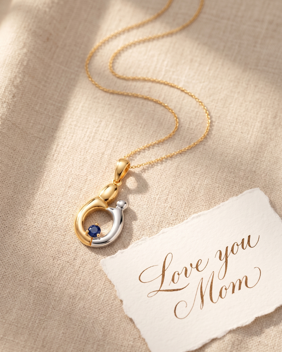 Genuine Blue Sapphire Mom Pendant Necklace