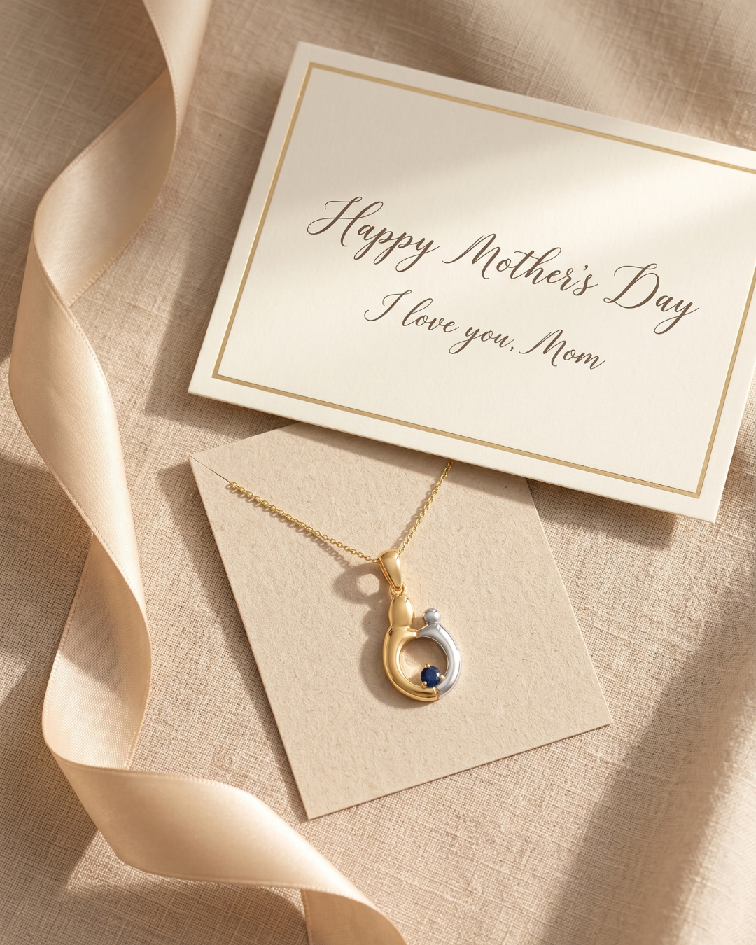 Genuine Blue Sapphire Mom Pendant Necklace