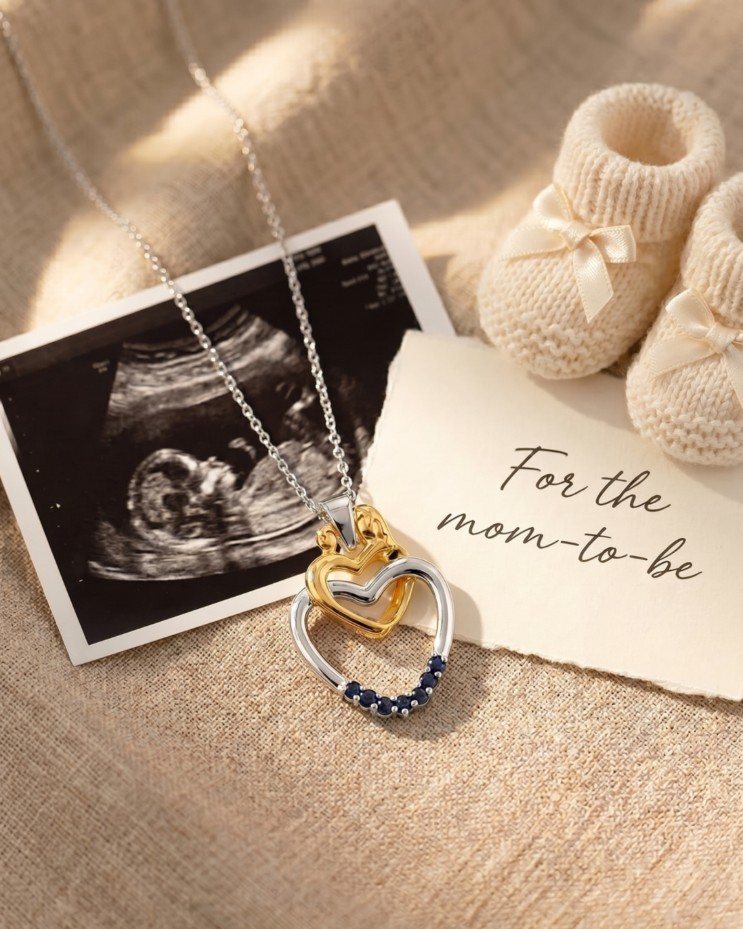 Genuine Blue Sapphire Pendant Mom Heart Necklace