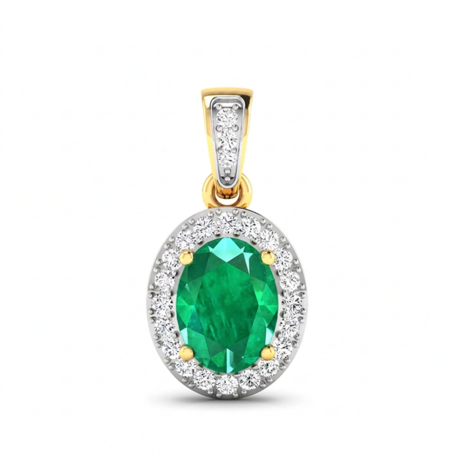 14K Yellow Gold Zambian Emerald Diamond Pendant Only