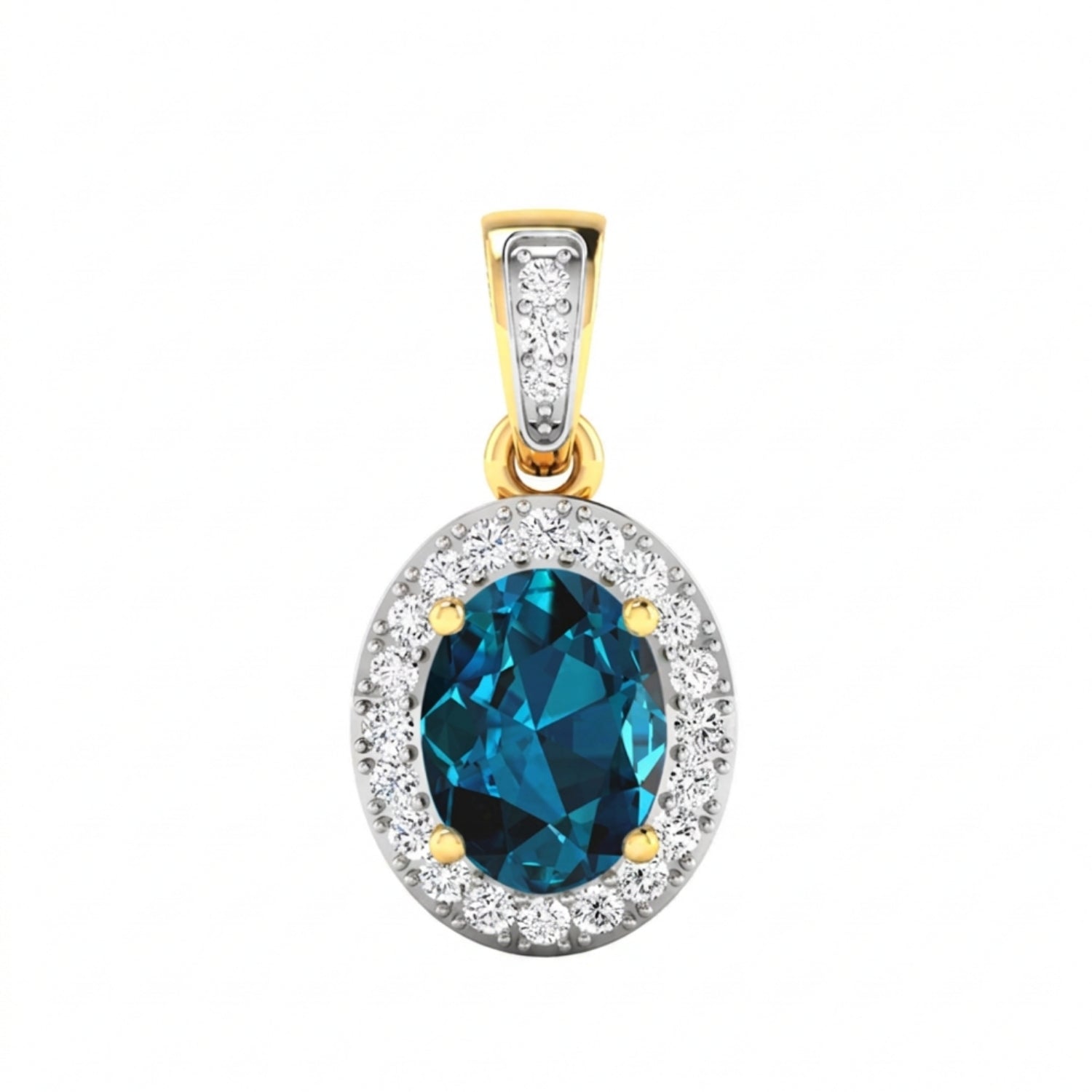 14K Yellow Gold London Blue Topaz Diamond Pendant Only