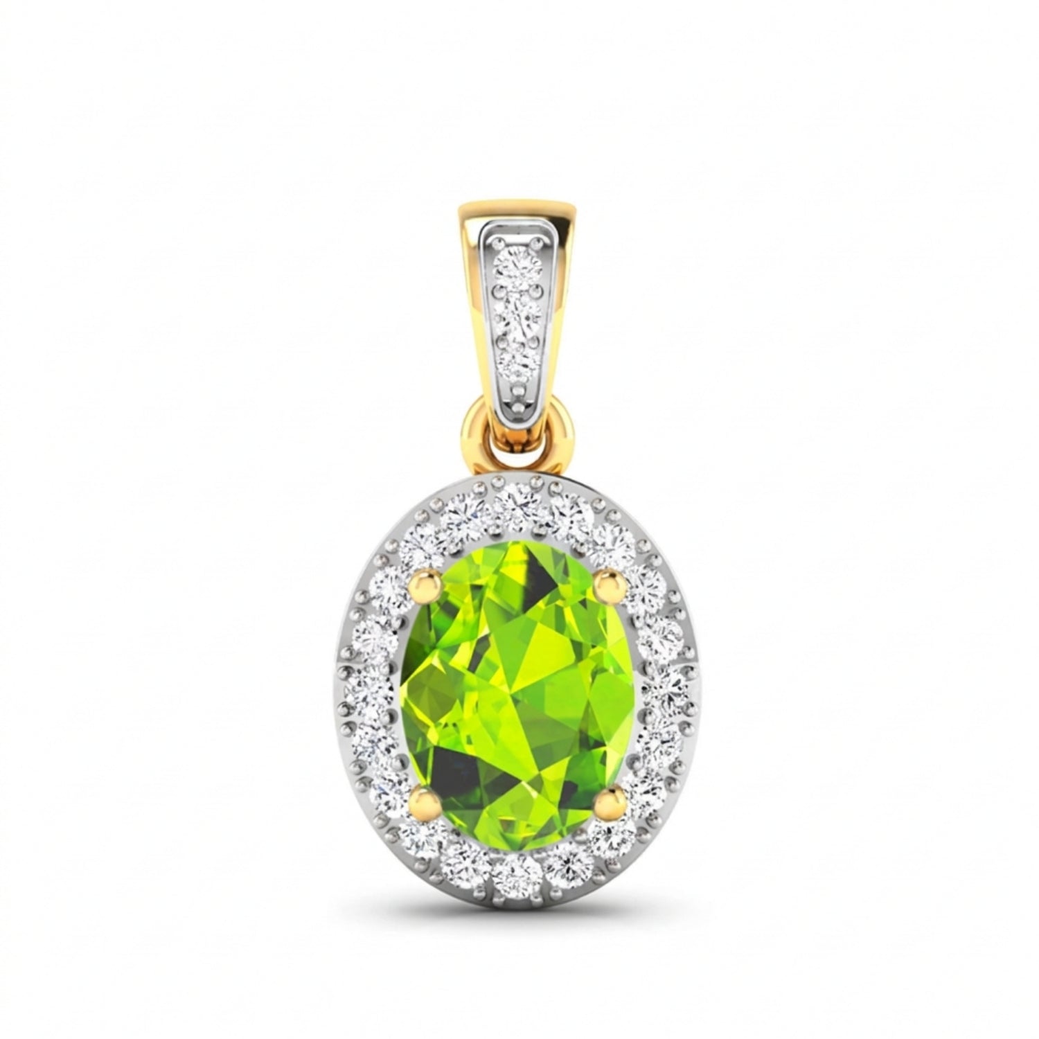 14K Yellow Gold Peridot White Diamond Pendant Only