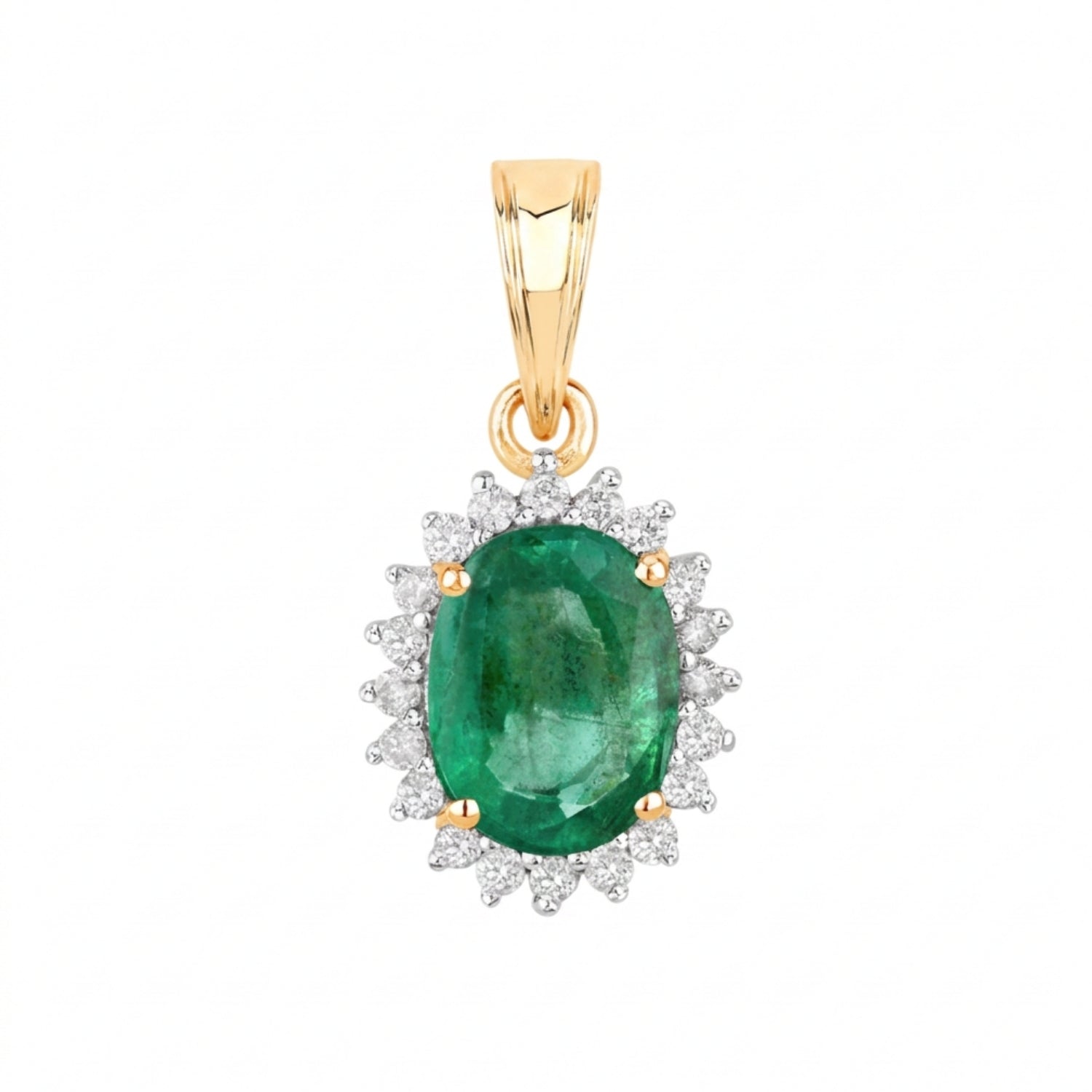 Genuine 10K Zambian Emerald and Diamond Halo Pendant Only