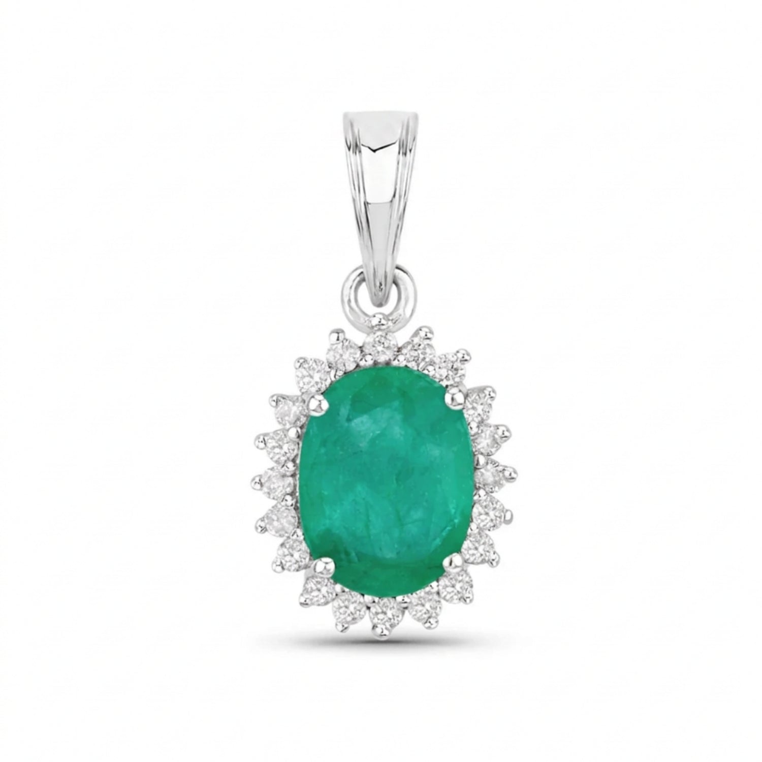Genuine 10K Zambian Emerald and Diamond Halo Pendant Only