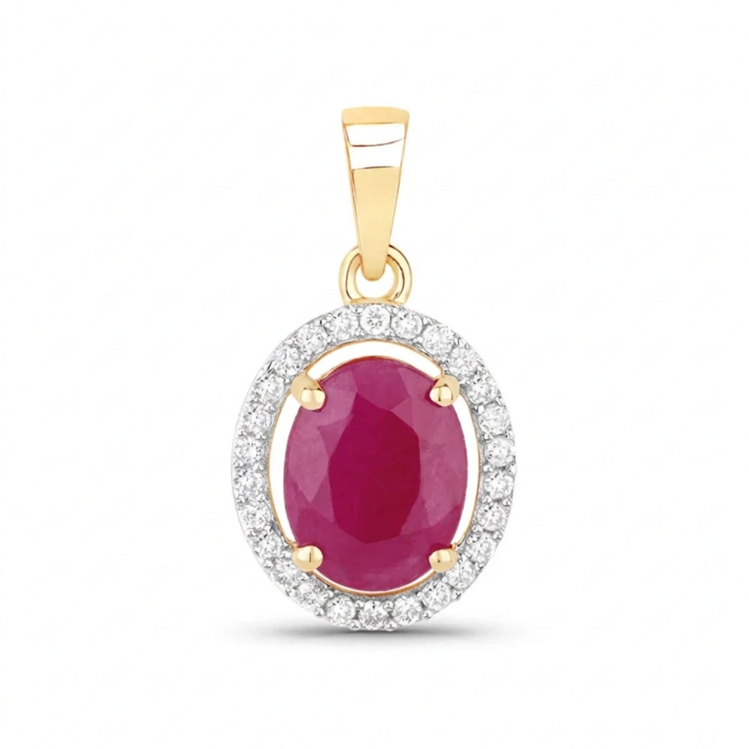 Genuine 10K Pink Ruby White Diamond Halo Pendant Only