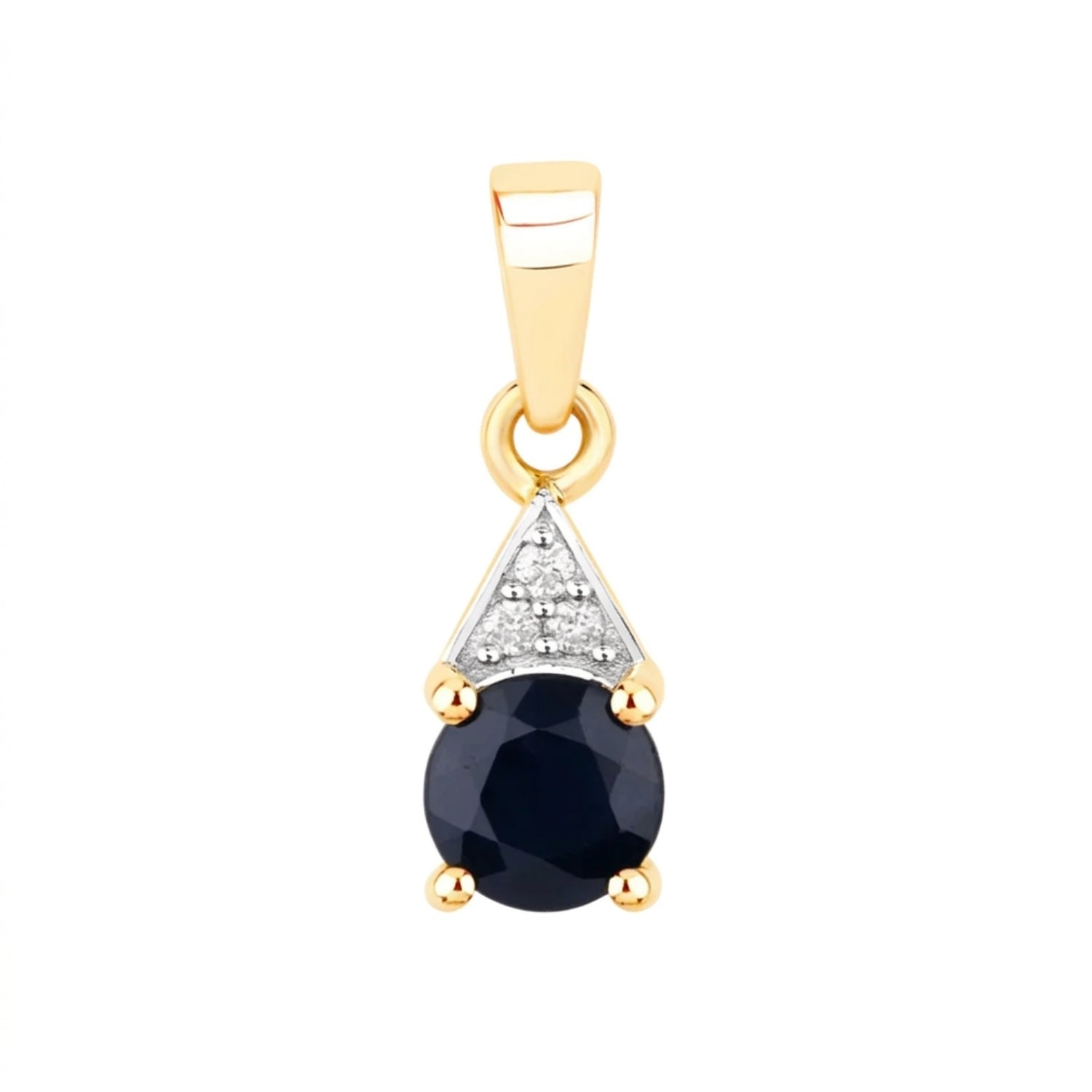 Genuine 10K Blue Sapphire and Diamond Solitaire Pendant Only