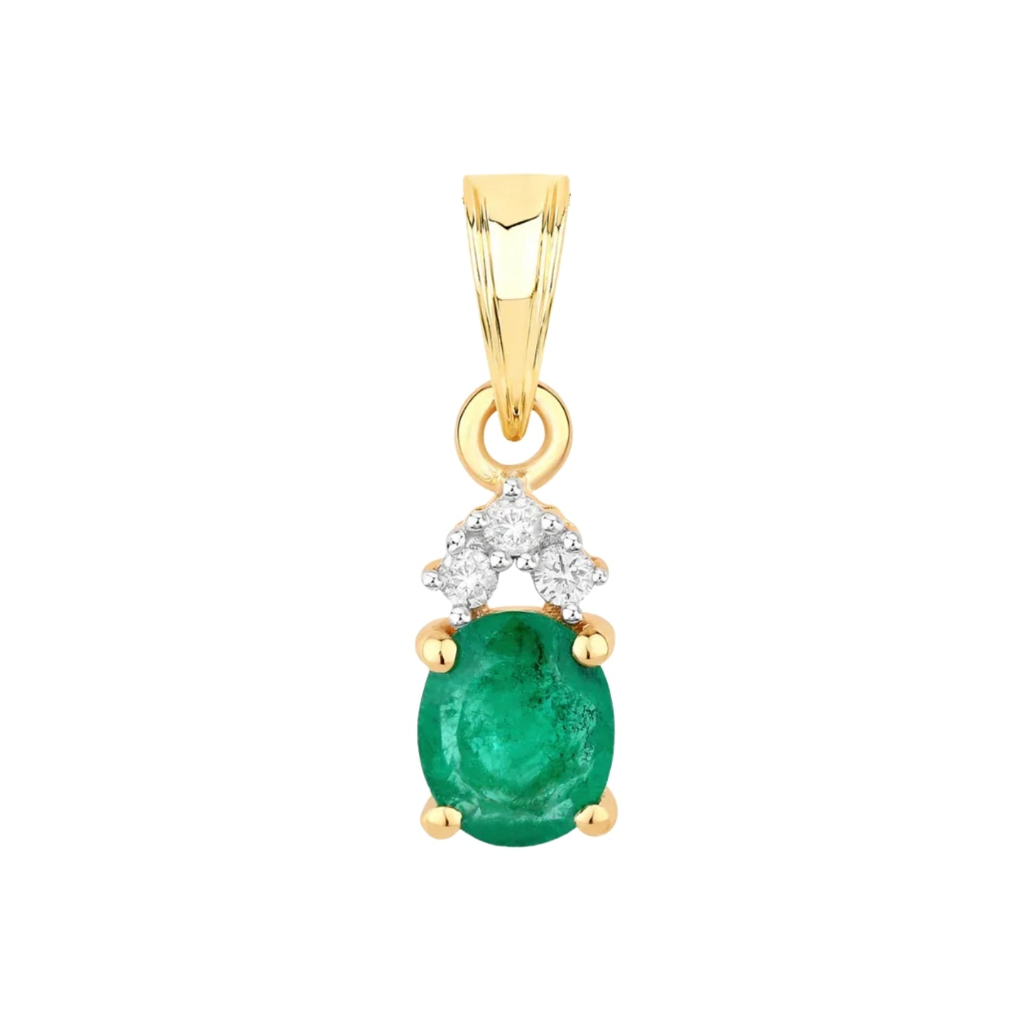 Genuine 10K Zambian Emerald Diamond Solitaire Pendant Only