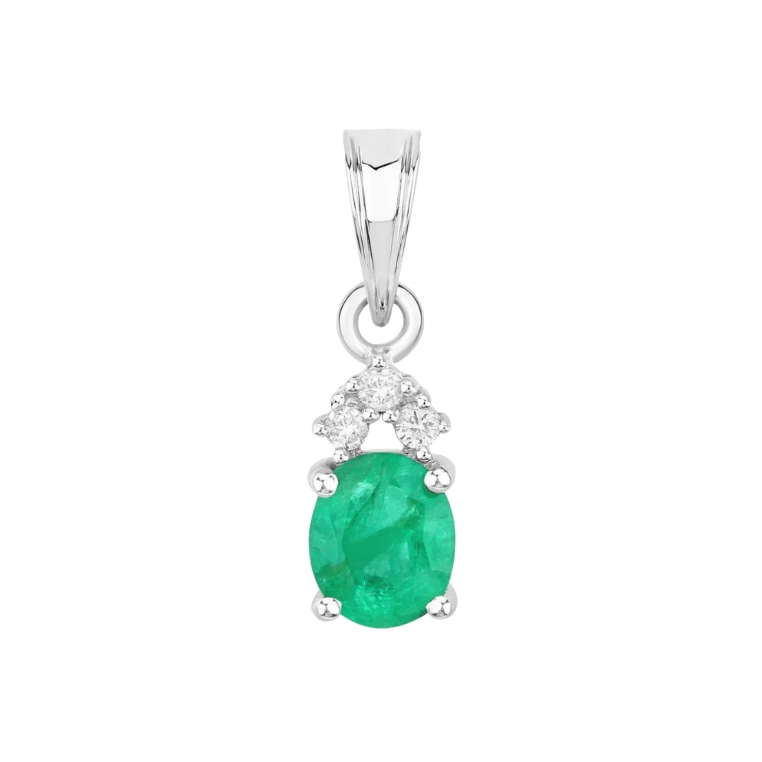 Genuine 10K Zambian Emerald Diamond Solitaire Pendant Only