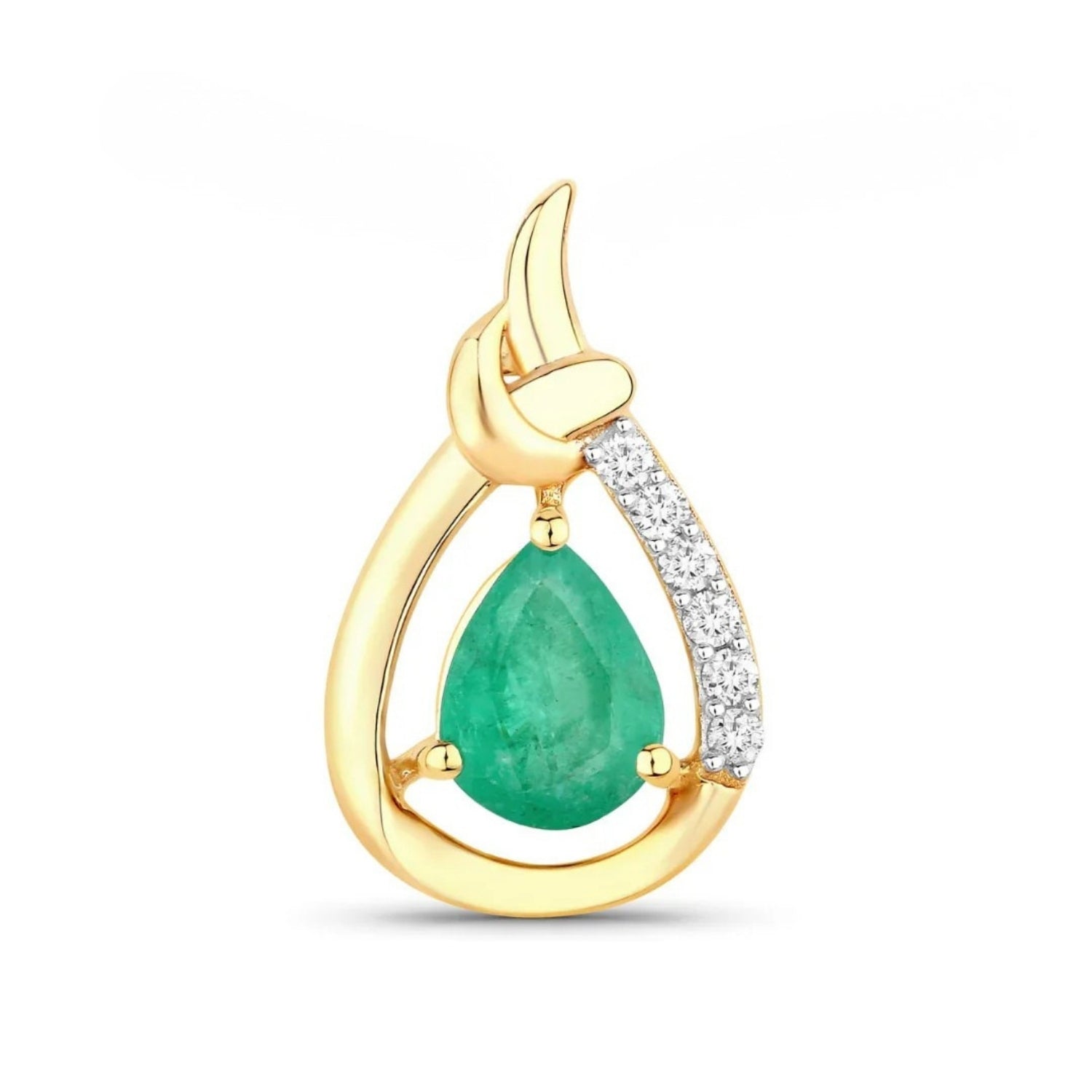 Genuine 10K Zambian Emerald Diamond Crossover Pendant Only
