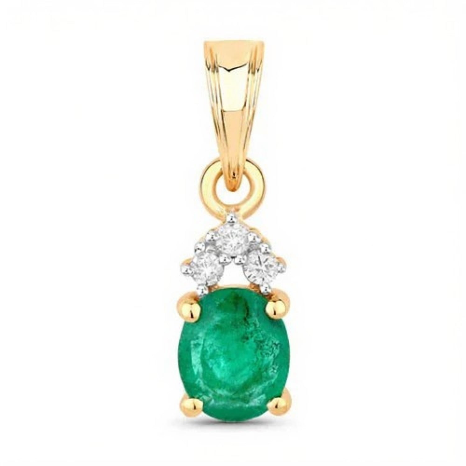 Genuine Zambian Emerald Diamond 10K Yellow Gold Pendant Only