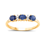 10K Gold Blue Sapphire And Diamond Three Stone Ring