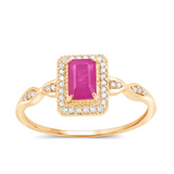 Anillo de oro amarillo de 14 quilates con halo de rubí rosa 