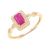 Anillo de oro amarillo de 14 quilates con halo de rubí rosa 