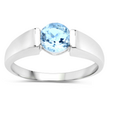 925 Sterling Silver Blue Topaz Solitaire Unisex Ring