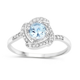 14K White Gold Aquamarine Halo Ring with White Diamonds