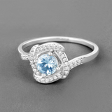 14K White Gold Aquamarine Halo Ring with White Diamonds