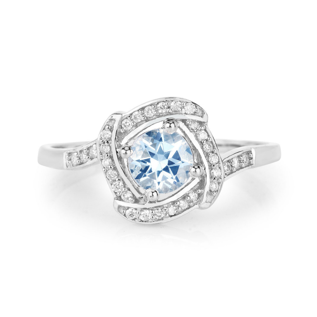 14K Gold Aquamarine Diamond Halo Ring