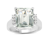 Green Amethyst and White Topaz Solitaire Sterling Silver Ring