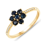 10K Yellow Gold Blue Sapphire Floral Ring with White Diamonds