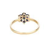 Anillo floral de zafiro azul y diamantes blancos en oro amarillo de 10 quilates