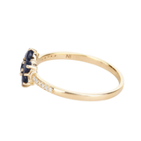 10K Yellow Gold Blue Sapphire Floral Ring with White Diamonds