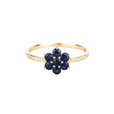 10K Yellow Gold Blue Sapphire Floral Ring with White Diamonds