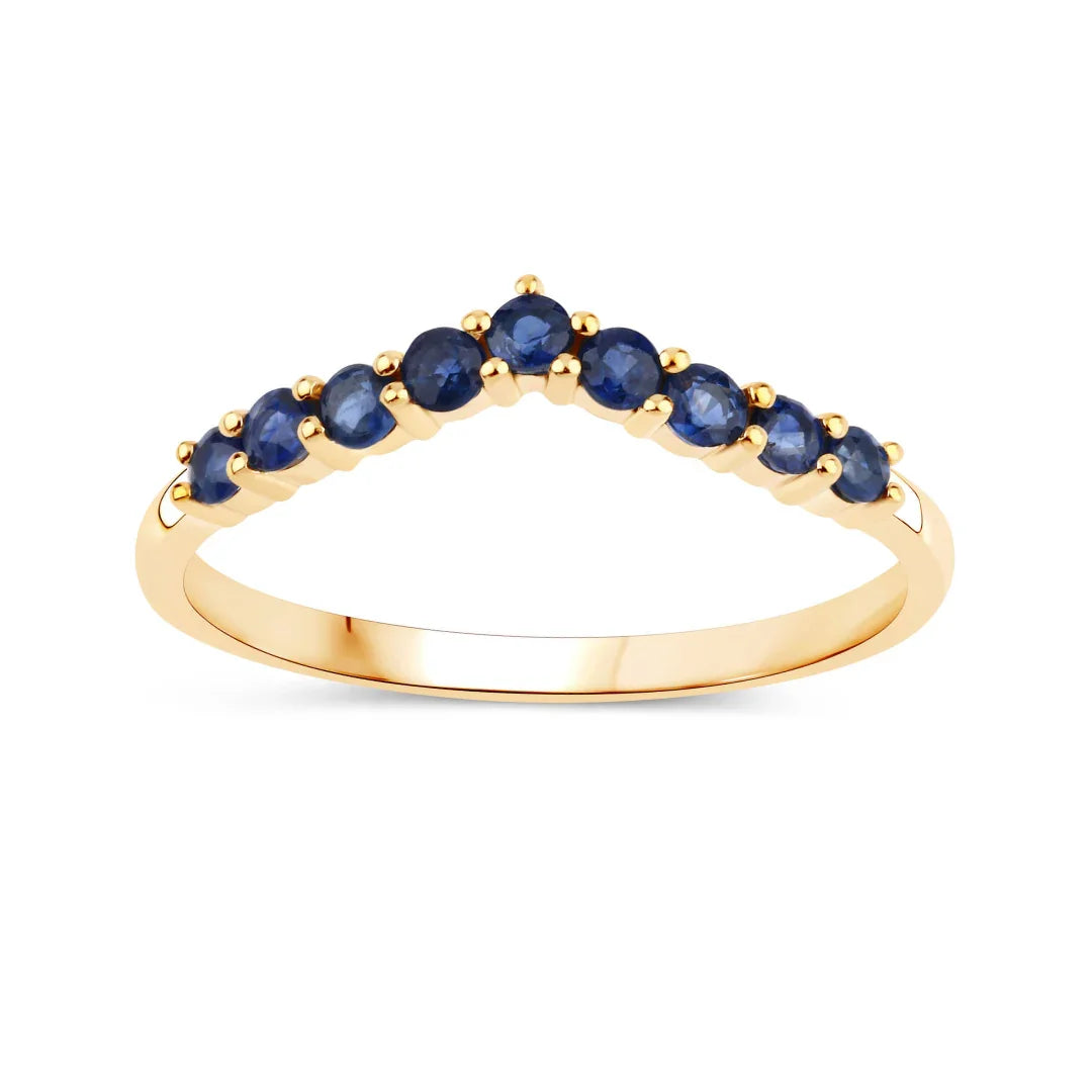 10K Yellow Gold Blue Sapphire Wishbone Ring
