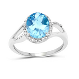 10K White Gold Blue Topaz Halo Ring with White Diamonds