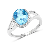 10K White Gold Blue Topaz Halo Ring with White Diamonds