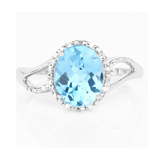 10K White Gold Blue Topaz Halo Ring with White Diamonds