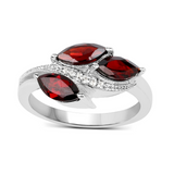 Garnet and White Topaz Three Stone Leaf Ring