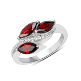 Garnet and White Topaz Three Stone Leaf Ring