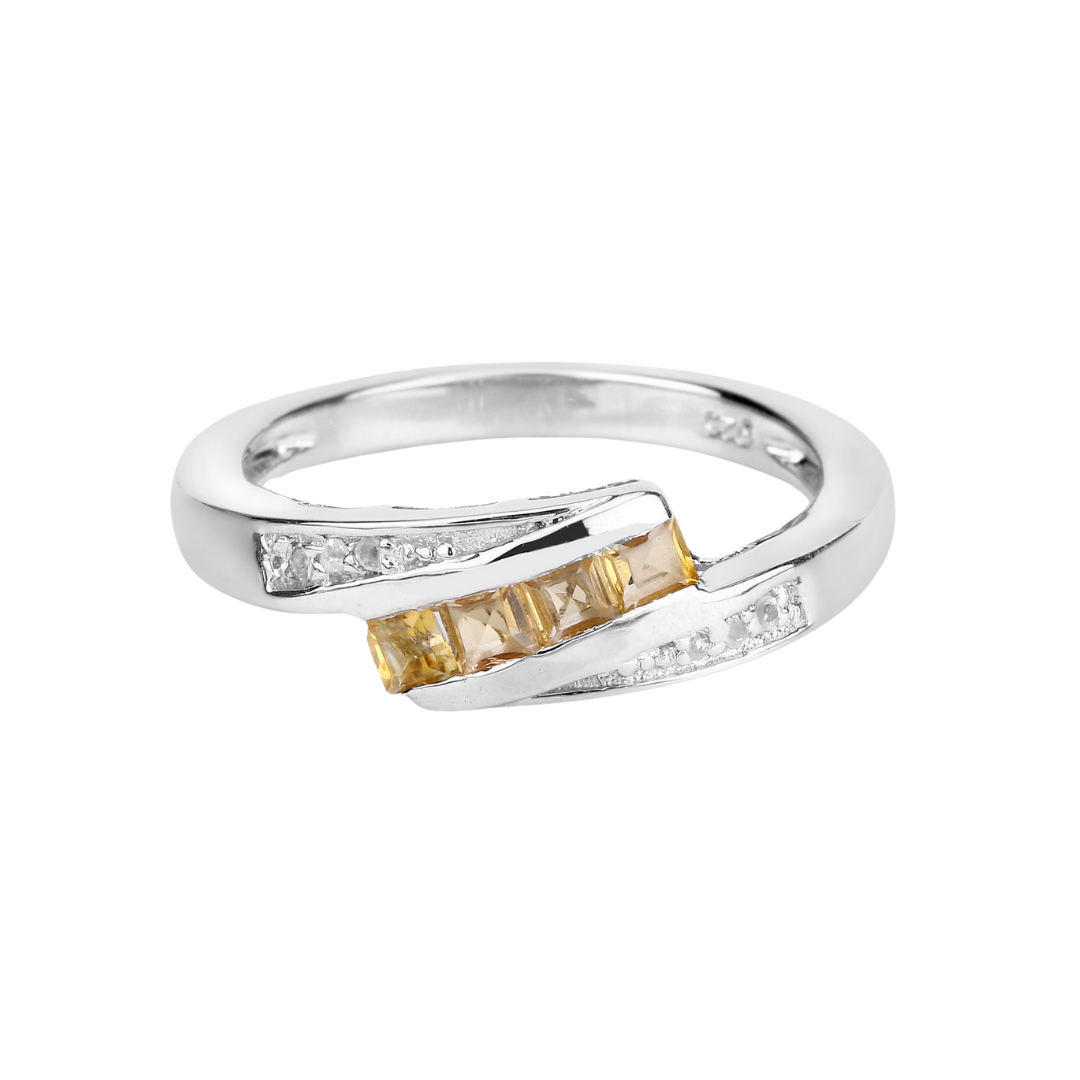 Yellow Beryl and White Zircon Bypass Silver Ring