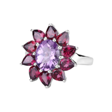 Natural Amethyst and Rhodolite Floral Ring