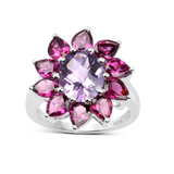 Natural Amethyst and Rhodolite Floral Ring