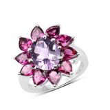 Natural Amethyst and Rhodolite Floral Ring