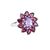 Natural Amethyst and Rhodolite Floral Ring