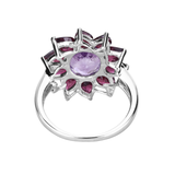 Natural Amethyst and Rhodolite Floral Ring