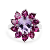 Natural Amethyst and Rhodolite Floral Ring