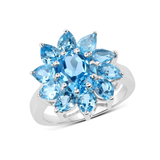 Natural Swiss Blue Topaz Flower Ring