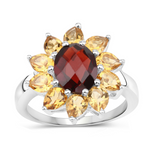 Natural Garnet and Citrine Sunflower Ring