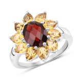 Natural Garnet and Citrine Sunflower Ring