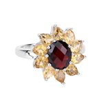 Natural Garnet and Citrine Sunflower Ring