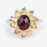 Natural Garnet and Citrine Sunflower Ring