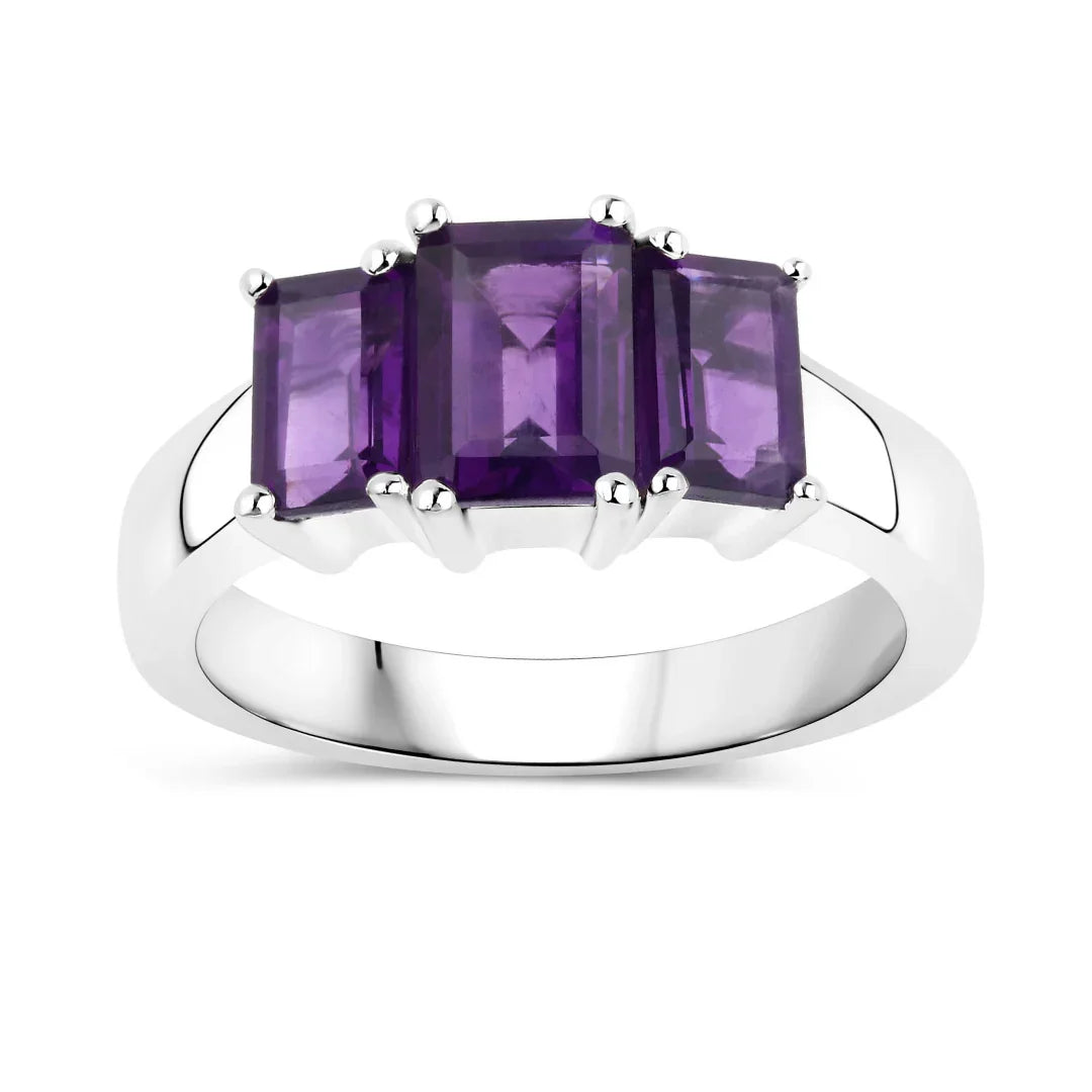 Buy Purple Genuine Amethyst 3 Stone Ring For Women